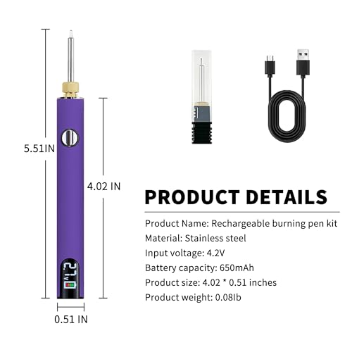 MXHLXRMP Rechargeable Thread Burner Kit, LCD 2.7V/3.4V/4.2V (White) | 510 Threaded Battery , USB-C Charging Cable Included,, For Beading, Sewing, Weaving, Leather Craft, Stringing - color: White