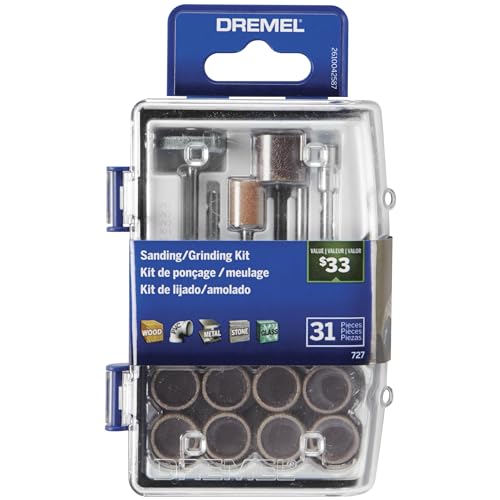 Dremel 727-01 Sanding & Grinding Rotary Tool Accessory Kit with Case, 31-Piece – Includes Grinding Stones, Sanding Bands, Cut-Off Wheel and Mandrel - style: New Model