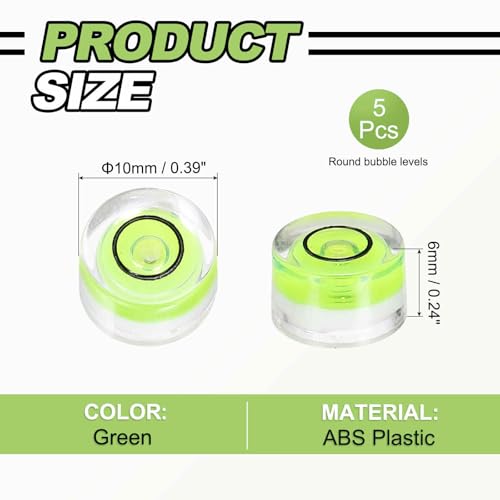 5pcs Round Bubble Level 10x6mm - Mini Circular Bullseye Spirit Levels Measuring Layout Tools for Leveling Camera/Tripod/Telescope/Workshop/Turntable/Pictures Frame, Green