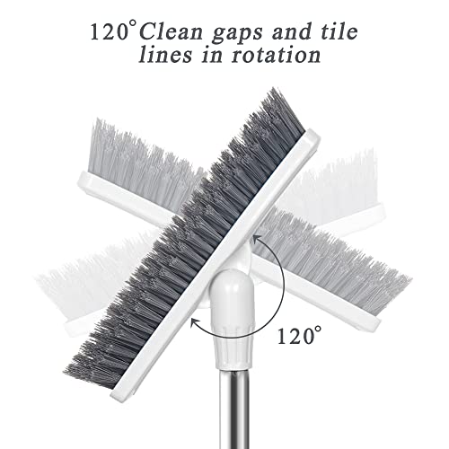 LandHope Grout Brush with Long Handle 50inches Grout Cleaner for Tile Floors Crevice Floor Scrub Brush 120° Rotatable Bathtub Clean Tool Grout Scrubber Indoor Kitchen Shower for Hard to Reach Areas