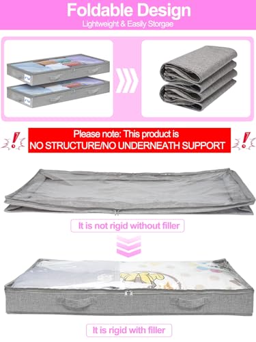 punemi 4 inch High Soft Low Profile Under Bed Storage Bins, 2 Pack, Grey - color: Grey, size: 2 Pack-4 inch Tall-Soft