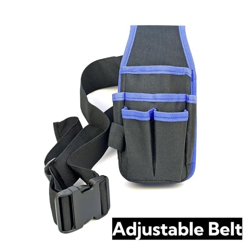 Small Canvas Tool Pouch with Adjustable Belt for Electricians, Carpenters, and Mechanics, 6-Pocket Tool Organizer Utility Tool Belt with Handy Hanging Loop, 5x10 Inch - color: blue black-1pcs