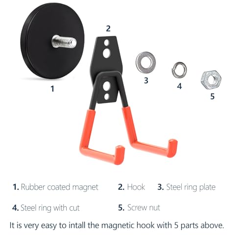 Magnetic Garage Hook, Heavy Duty Garage Storage Magnetic Hooks Steel Tool Hangers for Garage Wall Utility Magnet Hooks and Hangers Indoor & Outdoor Hanging Garden Tools (2 Pack) - style: ML/2 pack 16-80lbs