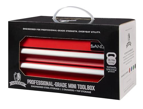 Mini Tool Box - Metal Tool Chest with 2 Drawers & PVC Drawer Liners - Red - color: Red