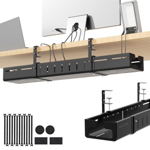 Under Desk Cable Management Tray,Expandable 25.2Inch – 38Inch,Black - color: Black