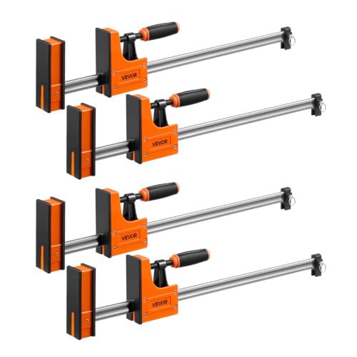 VEVOR Bar Clamps for Woodworking, 4-Pack, 24" Opening F Clamps, 1500 lbs Load Limit, Clamp/Spreader 2 Modes, Soft Rubber Pads, Ergonomic Handle, Carbon Steel Bar, for Wood Working and Metal Working - size: 24"(4 Pack), style: Heavy-Duty