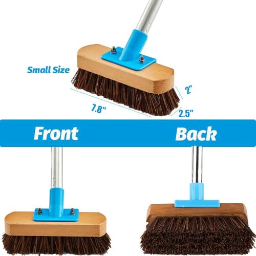 YONILL Floor Scrub Brush with Long Handle for Deck, Patio,Garden, Sidewalk | 60" Adjustable Stainless Steel Handle, Deck Brush with Stiff Natural Palmyra Bristles, Cleaning Rough Surface, Concrete Floor