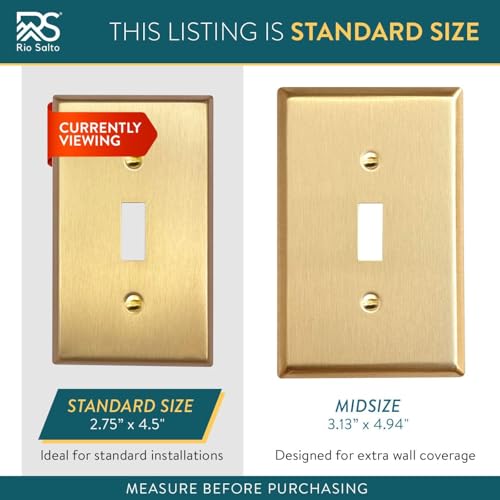 Rio Salto BRASS Toggle Light Switch Cover Plate Flip Switch Plate Outlet Covers Wall Plates 1 Gang Brushed Brass Gold Metal — Signature Collection, Standard Size 2.75" X 4.50" - color: Toggle Switch 1-Gang (1-Pack)