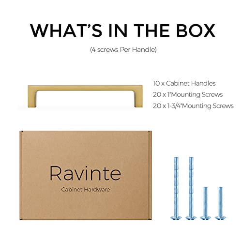 Ravinte Brushed Brass Solid Pulls Cabinet Handles 5 Inch 10 Pack - size: 5 Inch Hole Center