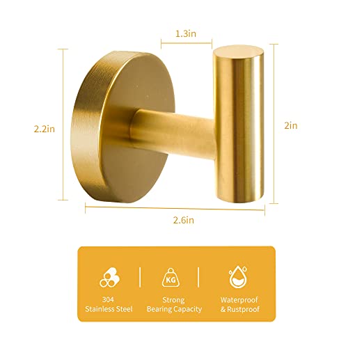Vuzvuv Brushed Gold Stainless Steel Towel Hooks (2-Pack) | SUS304, Waterproof, Heavy Duty, Coat Robe Holder, Hooks for Bathroom Kitchen Hotel - color: Gold Wall Mounted