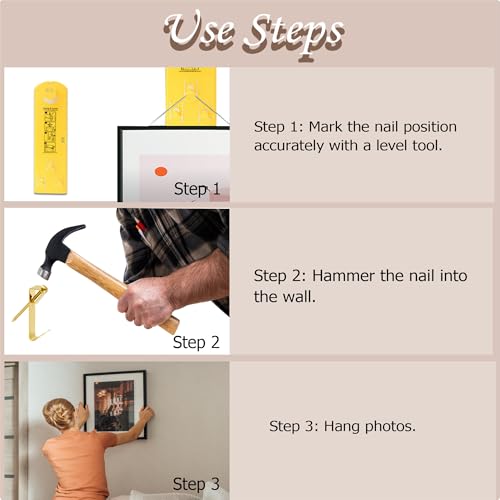 40PC 50lb Heavy Duty Picture Hangers with Nails for Drywall & Wood | Holds up to 100lbs, Easy to Install, Secure Sturdy Hold, Minimal Wall Damage, Includes Storage Case for Organization - size: 40PCS 50LB Gold