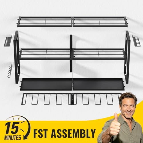 Power Tool Organizer Wall Mount 2 Pack,4 Layers Heavy Duty Garage Tool Storage,Loads 300 Lbs With 8 Cordless Drill Holder - color: Black, size: 33"Width*2