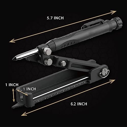 Multi-function Scribing Tool, Zinc Alloy Smart Scribe Tool with Solid Carpenter Pencil, DIY Scribe Tool Woodworking, Gauge Scriber Line Maker, Measuring Tool with Scale, Black - color: Black