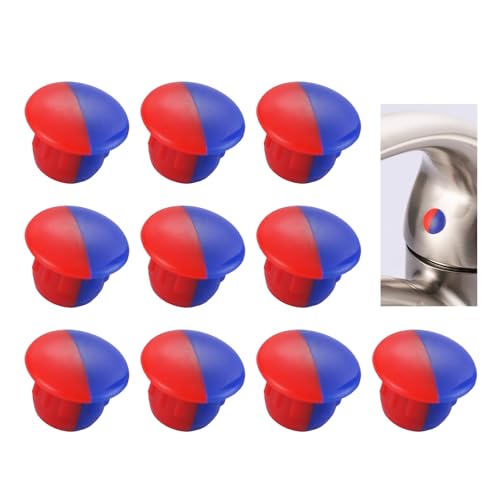 Hot and Cold Water Faucet Indicator 10 PCS | Durable Plastic, Clear Hot/Cold Markings, Tool-Free Installation, Temperature Sign Buttons Fit for 6.7-7mm Holes
