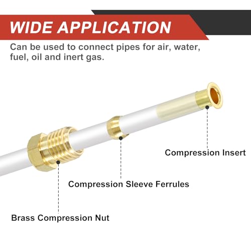 uxcell 4 Set Fit for 8mm Tube Brass Compression Assortment Kit, Sleeve Ferrule & Nut Kit & Insert Tube Fittings for Water Oil Air Pipe - size: 8mm