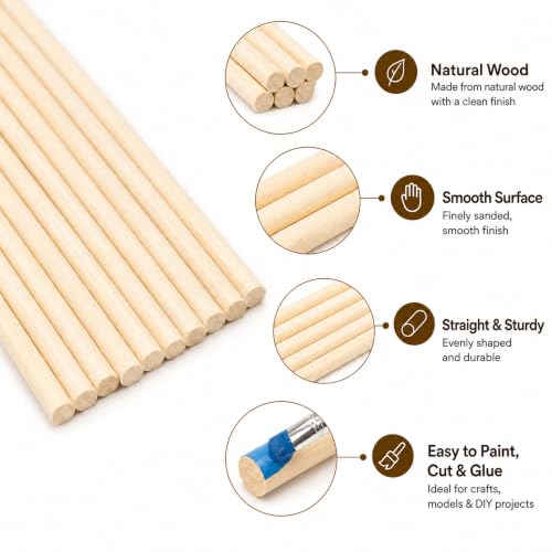 200Pcs Wooden Dowel Rods,1/4 x 12 Inch Precut Wooden Rod Sticks - size: 1/4" x 12"