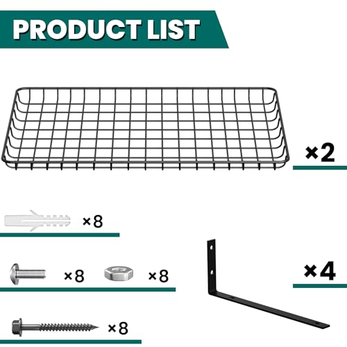 EVERHANGER Garage Wall Shelves 12x24 Inch, Wall Mounted Storage Shelf - color: Black