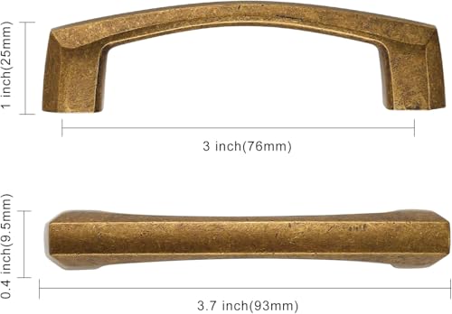 Asidrama 10 Pack 3 inch Antique Brass Kitchen Cabinet Handles - color: Antique Brass, size: 3" Hole Center(76mm)