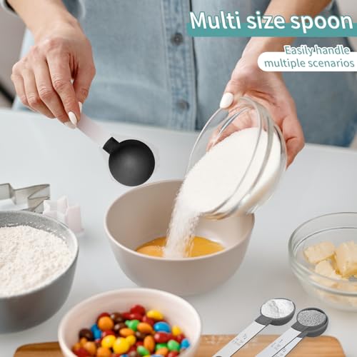 Measuring Cups Set Measuring Spoons Set, Nesting Measure Cups with Stainless Steel Handle, For Measuring Dry and Liquid Ingredients Small Teaspoon with Plastic Head (Black) - color: Black