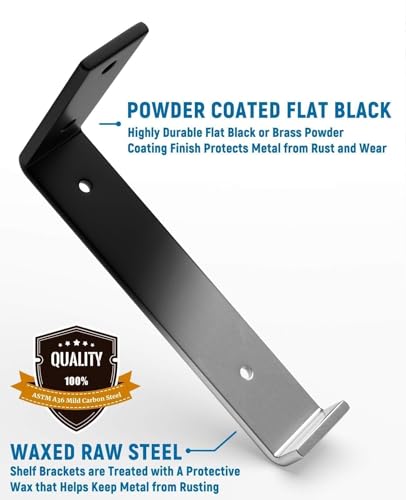 LEOPO Shelf Brackets 12 inch, 1/5 inch Thick 6-Pack Floating Shelf Bracket - color: black-6 pack, size: 11.25“