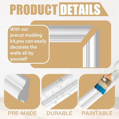 Pangda 3 Set Peel and Stick Wall Molding Kit Inner and Outer Layer Style Premade Wainscoting Panel for Interior Wall Moulding Decor Accent Wall Molding (24x48inch+48x 72inch) - size: 24x48inch+48x 72inch