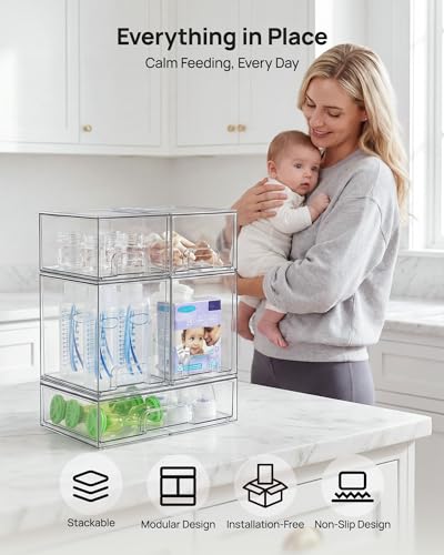 Vtopmart Clear Stackable Storage Drawers Set of 5, Plastic Organizer Bins - style: 2 Small+2 High+1 Wide