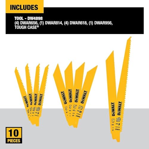 DEWALT Reciprocating Saw Blades, 10 Piece Bi-Metal Combination Set with Case, Various Sizes 6 In to 9 In, Longer Life (DW4898)