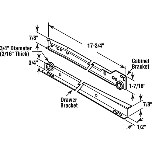 Prime-Line MP7211 Drawer Slide Kit – Replace Drawer Track Hardware – Self-Closing Design –Fits Most Bottom/ Side-Mounted Drawer Systems –17-3/4 In. Steel Tracks, Plastic Wheels, White (1 Pair)