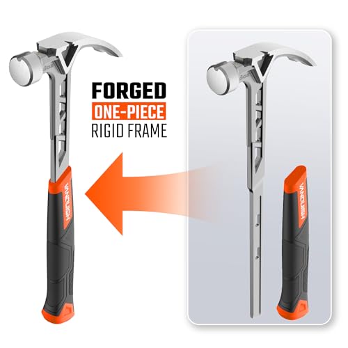 VANQUISH Framing Hammer 16oz One Piece Forged Curved Claw Hammer with Smooth Face & Shock Reduction Grip, Claw Hammer with Magnetic Nail Holder Side Nail Puller, 0627 - size: 16oz Smooth Face