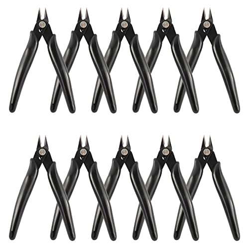 YaeCCC 10 Pack Wire Cutters Black Diagonal Cutting Pliers for Electronic, Model, Jewelry Making, 170 Flush Cutter 5 inch