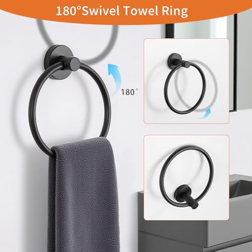 5-Piece Matte Black Bathroom Hardware Set, Towel Racks Set for Bathroom SUS304 Stainless Steel Toilet Paper Holder Wall Mounted, 24 Inch Modern Bathroom Accessories Kit - color: A-24 Matte Black