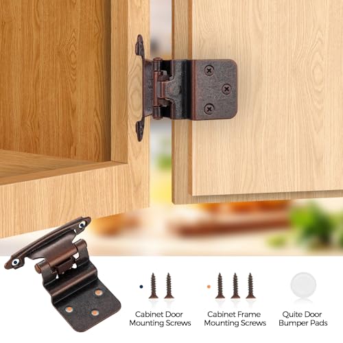Antique Copper Cabinet Hinges, 3/8 Inch Inset, 4 Pack(2Pairs) - color: Antique Copper