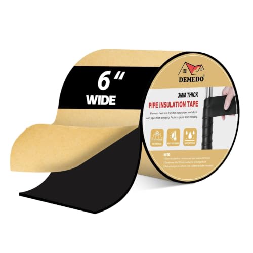 DEMEDO Pipe Insulation Tape, Pipe Wrap Insulation Foam Tape Self Adhesive, Outdoor Water Pipe Insulation Roll for HVAC, AC Line Insulation, 6 inch x 16.5 FT Heat Tape for Water Pipe, Black - style: 6" wide x 1/8" thick x 16.5ft long