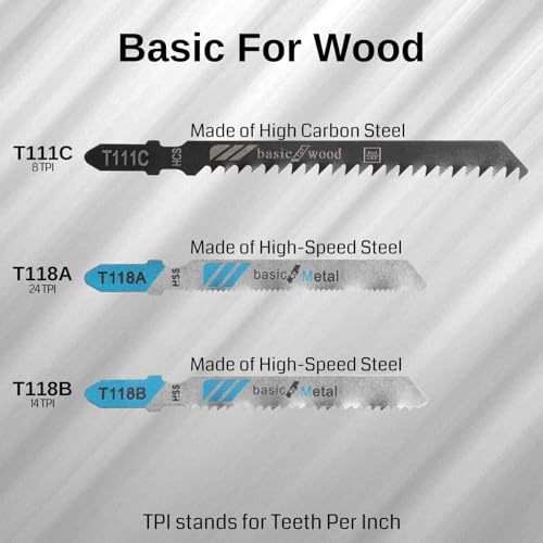 40Pcs T-Shank Multi-Purpose Jigsaw Blades Set with Storage Case, Made with HCS/HSS, Assorted T-Shank Jig Saw Blades for Wood, Plastic and Metal Cutting (JSB40A) - style: JSB40A 40Pcs Set