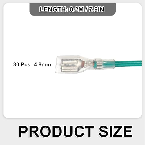 MECCANIXITY 30Pcs 4.8mm Female Spade Crimp Terminal with 20cm Wires - color: Green, size: 4.8mm, 20cm L