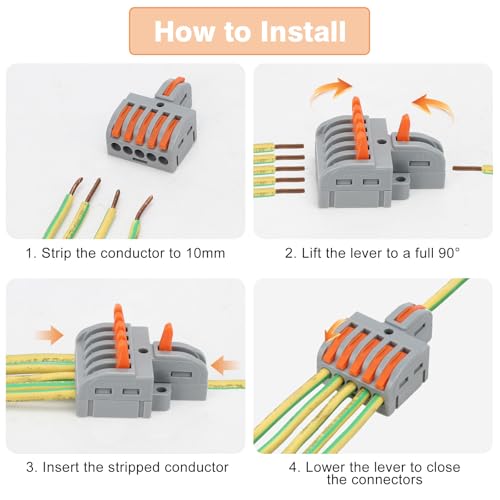 Linkstyle 40Pcs Lever Wire Connectors, Compact Splicing Kit Mini Quick Electrical Push in Connectors for Circuit Inline 24-12 AWG, DIY Wiring Assortment 1 in 1/2/3/4/5 Out