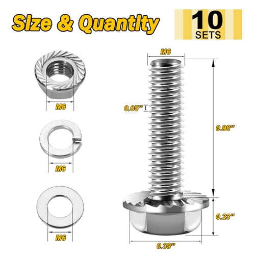 M6x1.0 Bolt (10 Sets) M6 x 25mm Flanged Hex Head Nuts and Bolts, M6 Bolt Flange Hexagon Screws with Nuts and Washers, 304 Stainless Steel 18-8 Metric Bolts, DIN 6921, By Mywish - color: Silver-M6, size: 25mm