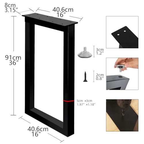 36 Inch Metal Bar Table Legs, Heavy Duty Desk Dinning Table Legs with Adjustment Feet Pads DIY Furniture Feets, Set of 2,Black - size: H36 " Square