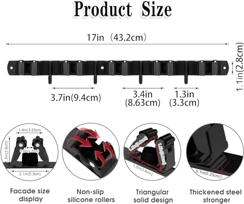 Black Broom Holder Wall Mount, 5 Racks 4 Hooks Mop and Broom Organizer - color: 5 Racks & 4 Hooks (Black) - 1 Pack