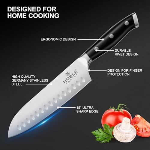 Knife Set with Block, N NOBLE FAMILY 16Pcs Kitchen Knives Drawer Organizer Set with Sharpener, Cutting Board, Anti-Slip Chef Knives Set with 6Pcs Steak Knives, Black - color: Black