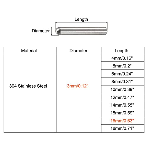 uxcell 3x16mm Dowel Pins, 50pcs 304 Stainless Steel Round Head Flat Chamfered End Dowel Pin Bunk Bed Pins Shelf Pegs Support Shelves Fasten Elements - size: 3x16mm