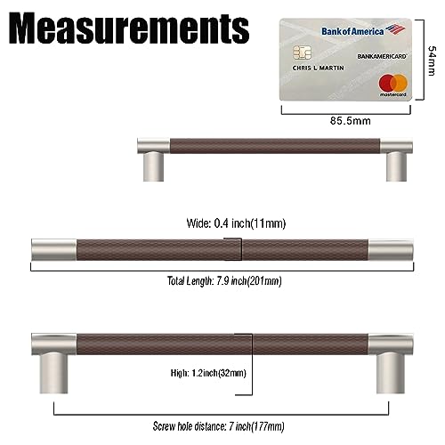Brown & Nickel Knurled Cabinet Handles Kitchen Pulls 7 Inch 10 Pack - color: Brown and Nickel, size: 7" Hole Center
