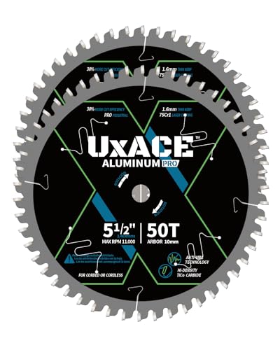 5-1/2-Inch 50-Tooth Circular Saw Blade, 10 mm Arbor, Aluminum, Non-Ferrous Metal Cutting Blade, Carbide Tip, Thin Kerf, for Thin Aluminum, Plastic, Composite, 2 Pack - size: 5-1/2", 3/8" Arbor, 50T, 2pc