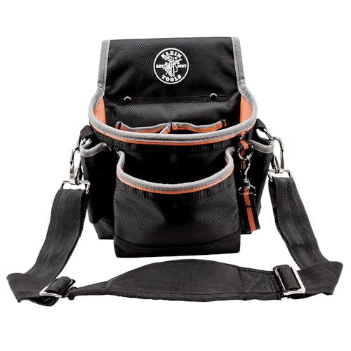 Klein Tools 5243 Tradesman Pro Tool Pouch with Padded Shoulder Strap, Reinforced Bottoms and Electrical Tape Thong, 15-Pocket - style: 15-Pocket Pouch