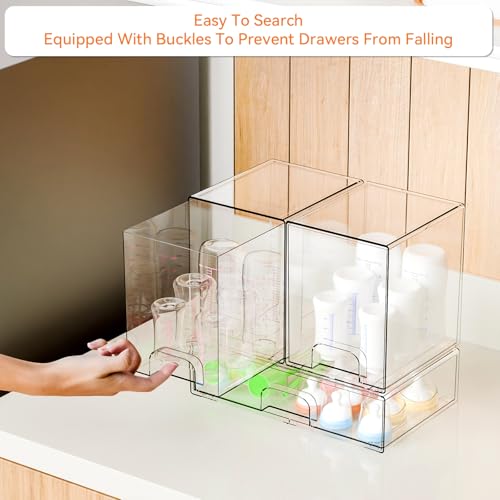 Yieach 3 Set Clear Baby Bottle Organizer for Countertop,BPA FREE Bottle Station Organizer for Breast Pump Parts,Pacifier and Baby Accessories,Stackable Drawers for Bathroom,Cabinet,Pantry Organization - style: 3 PACK
