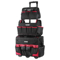HAUTMEC 3-Piece Rolling Tool Bag Set, 18" Wheeled Tool Bag, 15" Open Top Tool Tote & 12" Wide Mouth Small Bag, Heavy-Duty 1680D Water-Resistant Tool Storage with Off-Road Wheel & Telescoping Handle - style: 3-Pcs Set | Black