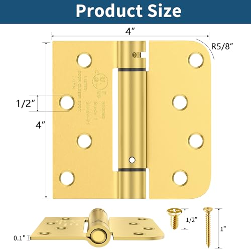 4 Inch Self Closing Door Hinges, Brushed Gold Spring Loaded Hinges 3 Pack - color: Brushed Gold, Square & 5/8" Radius, size: 4" 3 Pack