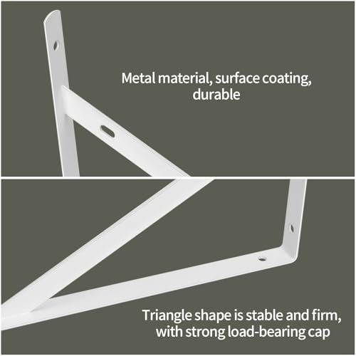 8 Pcs Heavy Duty Shelf Brackets, Floating Metal Shelf Brackets, White, 11.81 x 7.48 Inch, Wall Mount, Powder Coated Iron - size: 11.81 x 7.48 inch White