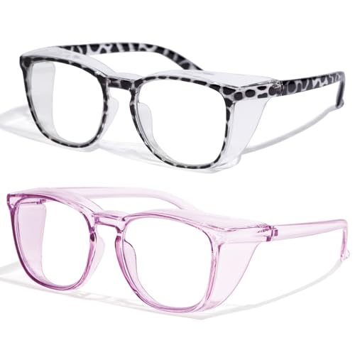 Safety Glasses Anti Fog Clear Blue Light Blocking Eye Protection Nurse Goggles for Women Men - color: A7 Leopard + Clear Purple