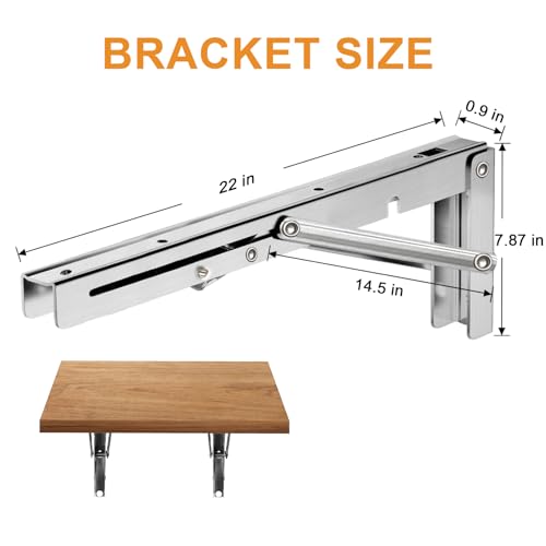 Storystore Folding Shelf Brackets - 22 Inch Heavy Duty Stainless Steel Collapsible Shelf Bracket for Bench Table, Space Saving DIY Bracket, Max Load: 550lb (2 PCS) - size: 22 Inch